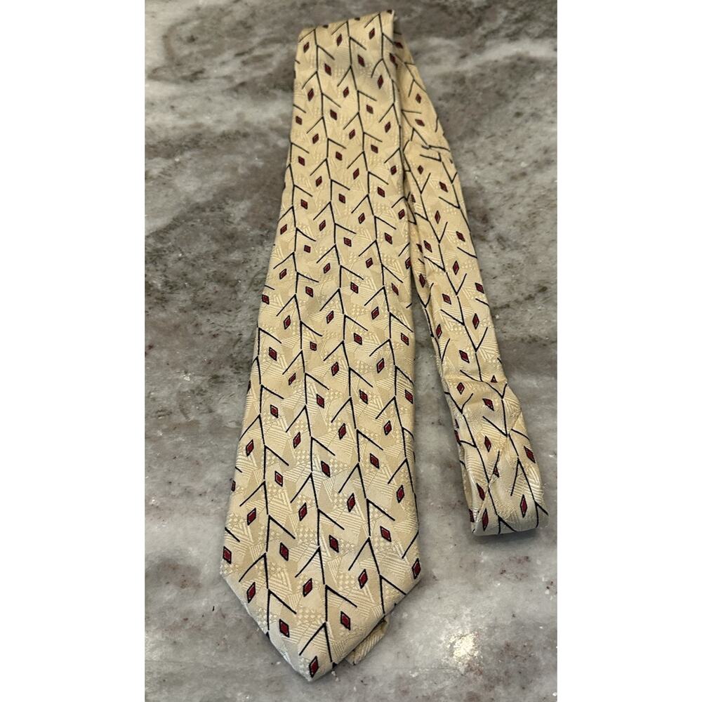 ROBERT TALBOTT Studio Men's Silk‎ Necktie USA Designer Geometric Cream Gold EUC
